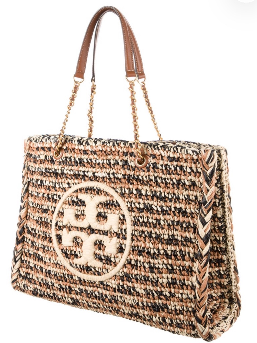Tory Burch Multi-Tone Raffia Ella Tote with Logo - Picture 3 of 7